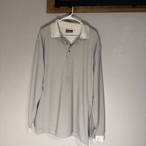 Grand Slam Polo Shirt Performance Long Sleeve Cream W/Black Stripe Men's Size XL
